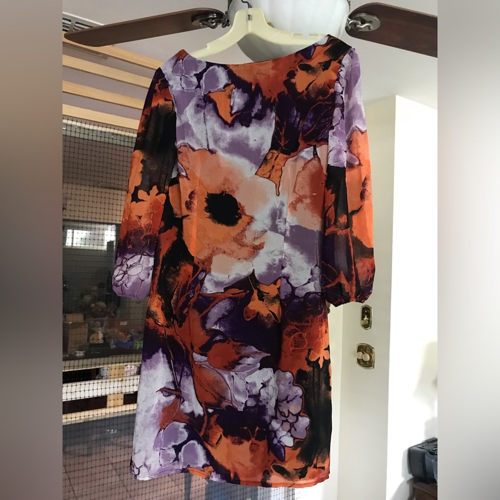 Shira  P size M Floral Print Sheath Dress in Orange and Purple